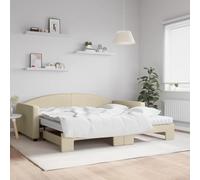QJBSAVVA Lit gigogne crème 223 x 110 x 75 cm, 2 en 1, avec 2 matelas 100 x 200 cm, en bois/métal, pour salon, chambre d'amis, chambre d'adolescent