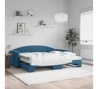 QJBSAVVA Lit gigogne en velours bleu, 90 x 200 cm, avec 2 matelas, peu encombrant et 222 x 100 x 75 cm