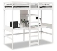 QJBSAVVA Lit Mezzanine 1 Place en Pin Massif Blanc avec Bureau 75x190 cm | Structure de lit surélevé avec double bureau et étagères pour optimiser l'espace de votre chambre.