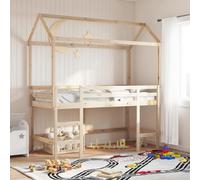 QJBSAVVA Lit mezzanine, 90 x 200 cm, en pin massif, avec échelle, toit, protection anti-chute, 205,5 x 95,5 x 113,5 cm, design moderne, miracle d'espace pour enfants à partir de 6 ans