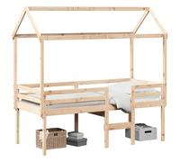 QJBSAVVA Lit Mezzanine Cabane 75x190 cm en Pin Massif sans Matelas | Structure de lit surélevé style cabane en pin brut avec barrière de sécurité pour optimiser la chambre à coucher.