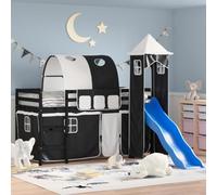 QJBSAVVA Lit mezzanine en pin pour enfant - Noir - 205,5 x 87,5 x 113,5 cm - Avec échelle, toboggan, tour et rideaux - Pour chambre de garçon et fille