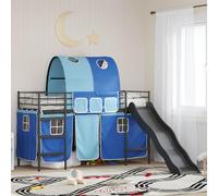 QJBSAVVA Lit mezzanine pour adolescent 90 x 190 cm Cadre en métal noir/bleu 194 x 95 x 116 cm avec toboggan et rideaux pour jeu et sommeil dans la chambre d'enfant et chambre double