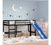 QJBSAVVA Lit mezzanine, pour enfant, avec toboggan, noir, 80 x 200 cm, en pin massif, simple, avec échelle, économie d'espace, pour chambre à partir de 6 ans