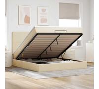 QJBSAVVA Lit ottoman, 180 x 200 cm, avec matelas, crème, espace de rangement, lit double, ressorts ensachés, sommier à lattes hydraulique, pliable pour chambre à coucher et chambre d'amis