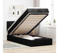 QJBSAVVA Lit ottoman 80 x 200 cm avec matelas, éclairage LED, en tissu noir, sommier à lattes hydraulique, tiroir de lit, design moderne, chambre d'adolescent, confort de sommeil simple