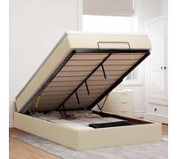 QJBSAVVA Lit ottoman avec matelas, 120 x 200 cm, crème, espace de rangement avec fonction de pliage hydraulique, ressorts ensachés, pour chambre d'adolescent, chambre d'amis, chambre à coucher