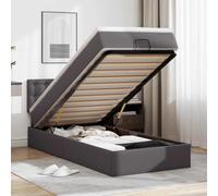 QJBSAVVA Lit ottoman avec matelas 90 x 190 cm en cuir synthétique gris avec espace de rangement avec tête de lit, mécanisme de levage hydraulique, lit d'adolescent simple, pour chambre à coucher