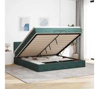 QJBSAVVA Lit ottoman en velours 200 x 200 cm vert foncé avec matelas à ressorts ensachés LED Lift Espace de rangement lit double