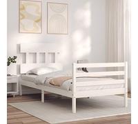 QJBSAVVA Lit simple 100 x 200 cm, en pin massif, blanc, 205,5 x 105,5 x 81 cm, avec tête de lit, pour chambre d'adolescent, robuste et durable, pour chambre à coucher, chambre d'amis, appartement