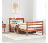 QJBSAVVA Lit simple 75 x 190 cm en pin massif marron cire, avec tête de lit et sommier à lattes, 208 x 85 x 82 cm, espace de rangement solide pour chambre d'adolescent, chambre d'amis, chambre à