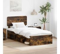 QJBSAVVA Lit simple 90 x 200 cm en pin massif et bois dérivé du bois - Cadre en chêne fumé avec sommier à lattes - Moderne et durable - Pour chambre à coucher, chambre d'amis, bureau à domicile