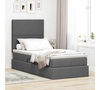 QJBSAVVA Lit Simple 90x190 cm avec Rangement LED Gris foncé, sommier métal Polyester, mécanique hydraulique, Matelas Inclus, Moderne & Robuste pour Chambre ado Adulte