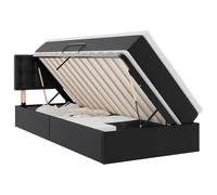 QJBSAVVA Lit Simple avec Coffre de Rangement et Matelas 90x200 Noir | Lit coffre 1 place en simili cuir pour optimiser l'espace dans une chambre d'adulte ou d'étudiant.