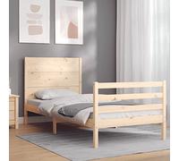 QJBSAVVA Lit simple en bois de pin massif 90 x 200 cm - Tête de lit de 100 cm de haut - Système complet sans matelas - Pour chambre à coucher, chambre d'adolescent, chambre d'amis