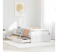 QJBSAVVA Lit simple en pin massif, 100 x 200 cm, blanc, avec 2 tiroirs et sommier à lattes, peu encombrant, pour chambre d'enfant, chambre à coucher, chambre d'amis