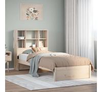QJBSAVVA Lit simple pour enfant en pin massif 90 x 200 cm avec bibliothèque, tête de lit, espace de rangement, sommier à lattes, design moderne, robuste et durable, pour petite chambre d'enfant