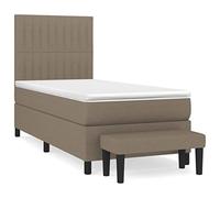 QJBSAVVA Lit Sommier 100x200 cm avec Matelas Surmatelas et Banc Taupe