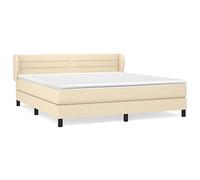 QJBSAVVA Lit Sommier 160x200 cm avec Matelas et Surmatelas en Tissu Crème | Ce lit double pour chambre à coucher offre une tête de lit réglable en hauteur, un matelas et un surmatelas.