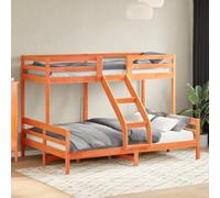 QJBSAVVA Lit superposé 90 x 200/140 x 200 cm en pin ciré marron avec cadre robuste, garde-corps et design peu encombrant pour chambre d'adolescent et chambre d'amis, bois massif