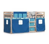 QJBSAVVA Lit Superposé 90x190 cm Bois de Pin avec Rideaux Bleus | Ce lit cabane avec rideaux crée une aire de jeux et un espace de sommeil ludique dans la chambre d'enfant.