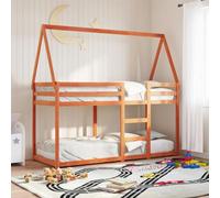 QJBSAVVA Lit superposé avec toit - 195,5 x 80,5 x 112 cm - En bois de pin massif - Marron ciré - Lit simple pour chambre d'adolescent - 75 x 190 cm - Garde-corps de sécurité - Peu encombrant - Robuste