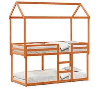 QJBSAVVA Lit Superposé Cabane 90x200 Pin Massif avec Sommier Cire Marron