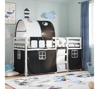 QJBSAVVA Lit superposé en pin massif blanc noir 90 x 200 cm, protection anti-chute et rideaux pour enfants à partir de 6 ans, peu encombrant et sûr, pour les petites pièces
