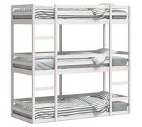 QJBSAVVA Lit Superposé Triple 90x200 cm en Bois de Pin Massif Blanc | Structure modulable séparable pour optimiser l'espace dans une chambre d'amis ou un gîte familial.