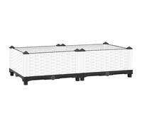 QJBSAVVA Lit Surélevé 80x40x23 cm en Polypropylène Blanc, Bac à Fleurs Rectangulaire Effet Rotin pour Jardin, Terrasse et Balcon, Jardinière Extérieure pour Plantes et Fleurs