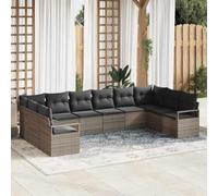 QJBSAVVA Lot de 10 canapés de jardin, modulaires, en polyrotin, avec espace de rangement, pour balcon, terrasse et jardin, hauteur d'assise : 55 cm, 9 places, matériau robuste pour une utilisation en