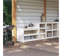 QJBSAVVA Lot de 2 armoires de cuisine d'extérieur en pin massif blanc - Design modulaire avec espace de rangement stable pour jardin et terrasse