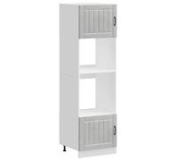QJBSAVVA Lot de 2 Armoires de Four Lucca, Colonne de Cuisine pour Four Encastrable et Micro-Ondes, Meuble de Rangement en Bois d'Ingénierie Gris Béton, 60 x 57 x 207 cm