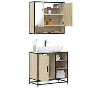 QJBSAVVA Lot de 2 armoires de salle de bain, en chêne Sonoma, meuble de salle de bain, avec miroir et meuble sous-vasque, en bois et métal, 65 x 60 cm, élégant et peu encombrant pour petites salles de