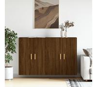 QJBSAVVA Lot de 2 armoires murales en bois aspect chêne marron - Armoires suspendues robustes pour cuisine, salon et couloir avec beaucoup d'espace de rangement