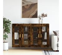 QJBSAVVA Lot de 2 armoires murales en bois de chêne fumé - Armoires suspendues élégantes avec portes en verre pour cuisine, salon et couloir