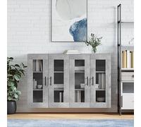 QJBSAVVA Lot de 2 armoires murales en bois gris béton avec portes en verre - Espace de rangement moderne pour salon, cuisine et couloir