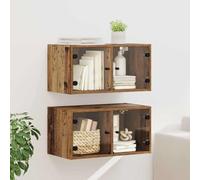 QJBSAVVA Lot de 2 armoires murales en bois recyclé 68 x 37 x 35 cm avec porte en verre - Design moderne - Rangement peu encombrant pour salon, chambre à coucher, couloir