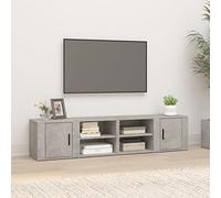 QJBSAVVA Lot de 2 armoires TV modernes en bois avec 3 compartiments et portes pratiques - Gris béton - Meuble TV moderne pour salon et chambre à coucher