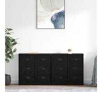 QJBSAVVA Lot de 2 buffets aspect chêne noir 70 x 35,5 x 67,5 cm en matériau dérivé du bois avec tiroir - Meuble bas moderne pour salon, salle à manger, couloir, bureau