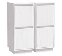 QJBSAVVA Lot de 2 Buffets Blancs 31,5x34x75 cm Meuble de Rangement en Bois de Pin Massif et MDF Armoire Latérale avec 2 Portes et Pieds Flottants pour Salon Couloir et Entrée