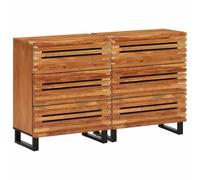 QJBSAVVA Lot de 2 buffets en acacia massif 60 x 34 x 75 cm - Commode industrielle avec 3 tiroirs - Structure en acier - Meuble de rangement robuste pour salon, chambre à coucher, couloir