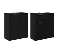 QJBSAVVA Lot de 2 Buffets Meubles de Rangement Chêne Noir en Bois d'Ingénierie, Buffet Bas avec Tiroir et 4 Portes pour Cuisine et Salle à Manger, 60 x 30 x 70 cm