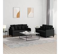 QJBSAVVA Lot de 2 canapés 2 places, noirs, 138/158 x 77 x 80 cm, en tissu polyester résistant, avec grands et petits coussins, moderne, pour salon, balcon et chambre d'adolescent