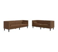 QJBSAVVA Lot de 2 canapés Chesterfield marron en microfibre avec capitonnage à boutons et 4 coussins de nuque