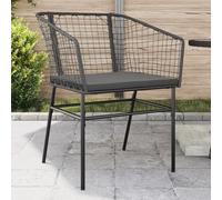 QJBSAVVA Lot de 2 chaises de jardin avec coussin, en rotin synthétique noir et cadre en acier, fauteuil d'extérieur confortable pour balcon, jardin et terrasse, capacité de charge de 110 kg