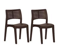 QJBSAVVA Lot de 2 Chaises de Jardin en Polypropylène Moka, Fauteuils d'Extérieur Empilables pour Terrasse, Balcon et Jardin, Assise Ergonomique et Légère, Dimensions 50x51x82 cm