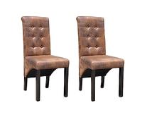 QJBSAVVA Lot de 2 Chaises de Salle à Manger Aspect Daim Marron, Chaises de Cuisine Capitonnées avec Pieds en Bois et Dossier Boutonné pour Salon et Séjour, 42 x 56 x 95 cm