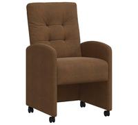 QJBSAVVA Lot de 2 Chaises de Salle à Manger avec Roues, Fauteuils de Table Ergonomiques en Cuir Suédé Synthétique Marron, Sièges avec Accoudoirs pour Cuisine et Séjour, 58x67x97 cm