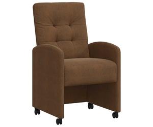 QJBSAVVA Lot de 2 Chaises de Salle à Manger avec Roues, Fauteuils de Table Ergonomiques en Cuir Suédé Synthétique Marron, Sièges avec Accoudoirs pour Cuisine et Séjour, 58x67x97 cm